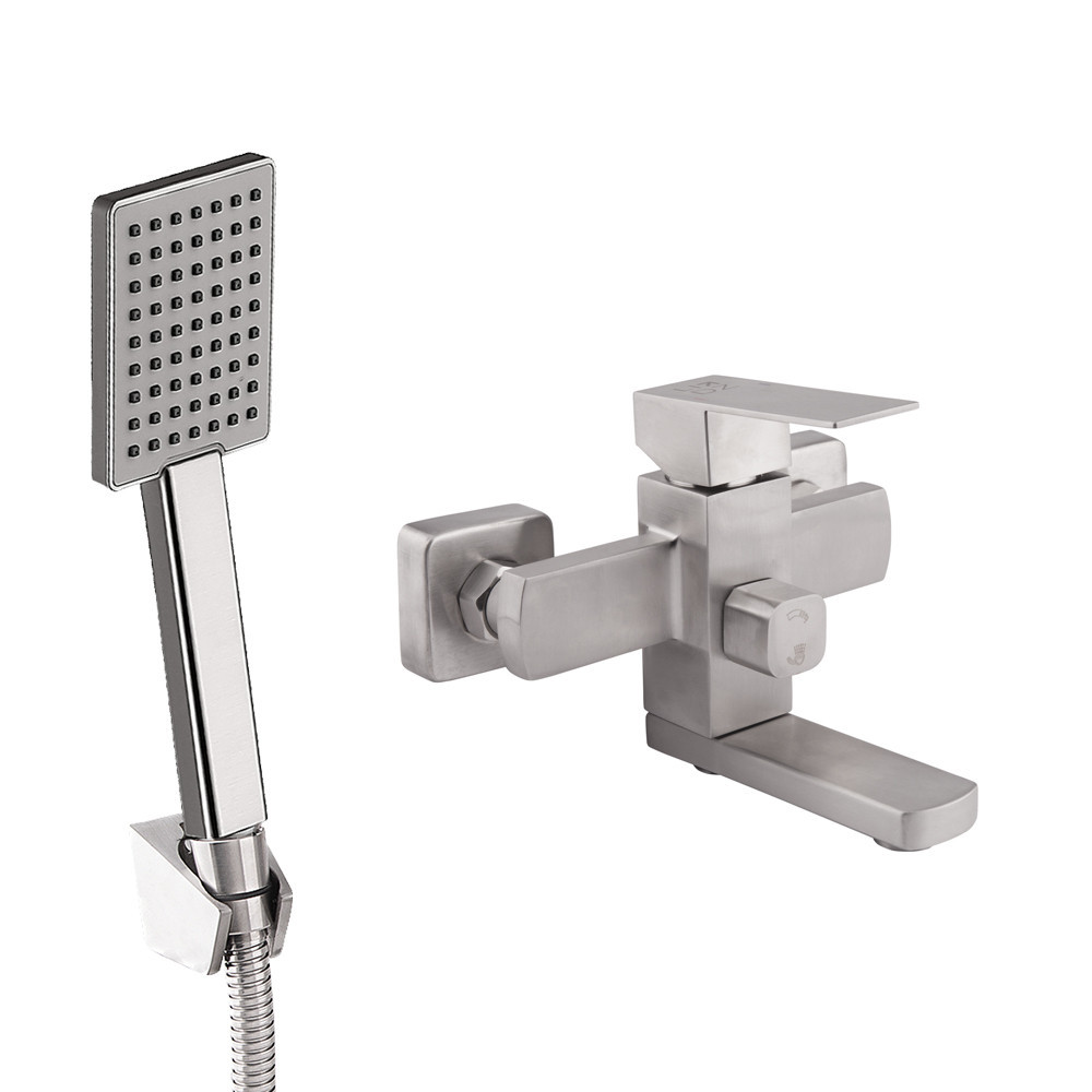 Змішувач для ванни Lidz Kubis 006 з поворотним виливом (з душовим гарнітуром) (k35) LDKUB006NKS28536 Nickel Київ - фото 1