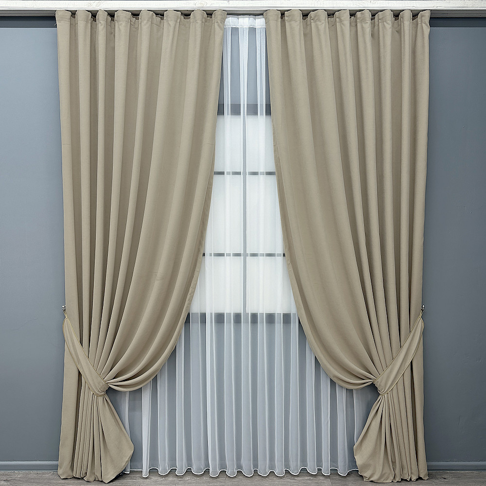 Комплект готових штор VR-Textil Мікровелюр Petek № 1488ш Бежевий 150х290 см 2 шт (33-0367) Київ - фото 10
