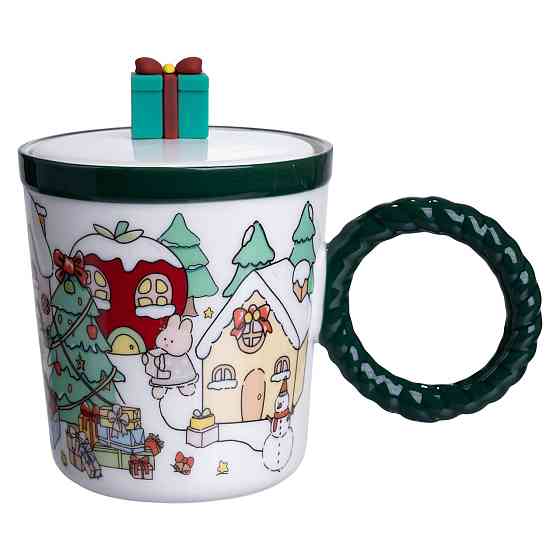 Чашка порцелянова з кришкою Подарунок 400 (мл) Зелений Yiwu FM-CS-36C Коломия