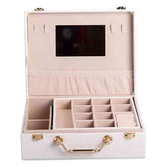 Yiwu Скринька для прикрас з еко шкіри 2 яруси із дзеркалом органайзер для ювелірних виробів HP- Коломыя