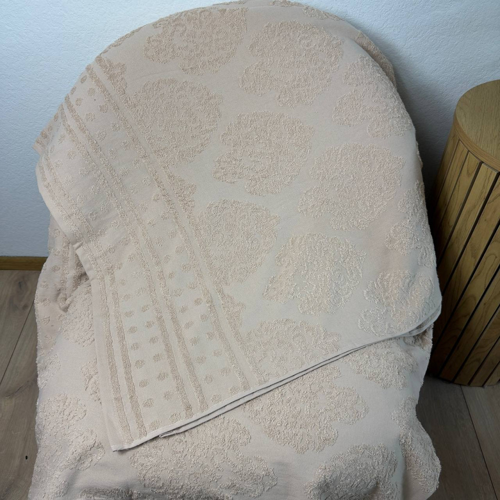 Простынь-покрывало жаккардовое махровое 100% Хлопок GM TEXTILE 190x200см 400г/м2 (Бежевый) Сумы - изображение 2