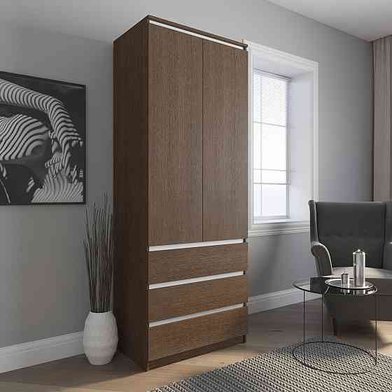 Шкаф для одежды VAYS R-9 Венге Темный-Белые планки, 3 ящика, штанга, без ручек, ЛДСП, 80×50×211 см – для спальни, гостиной, прихожей Львов
