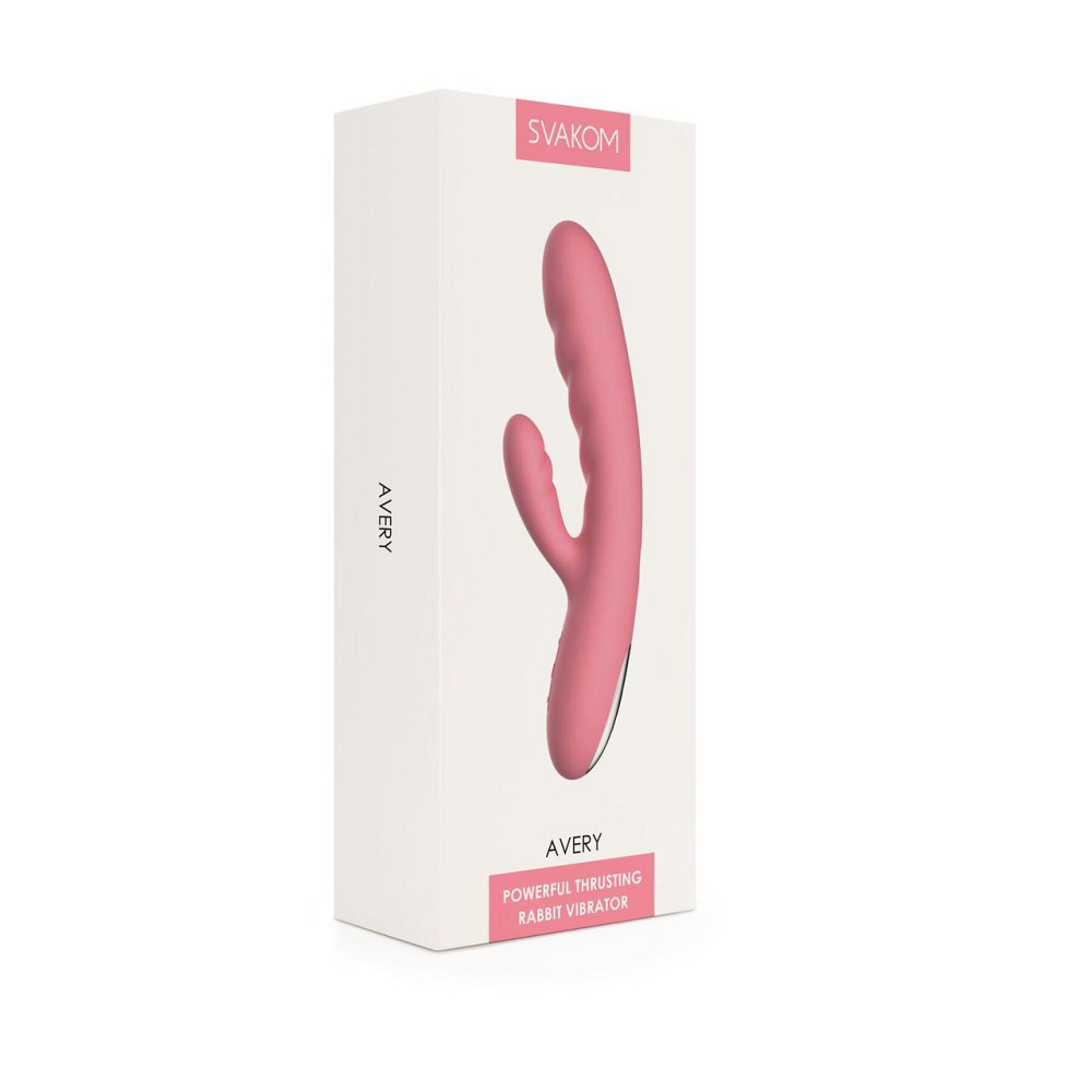 Вибратор-кролик Svakom Avery Strawberry Pink с двигающимся стволом, движение вперед-назад Sex Aura Киев - изображение 8
