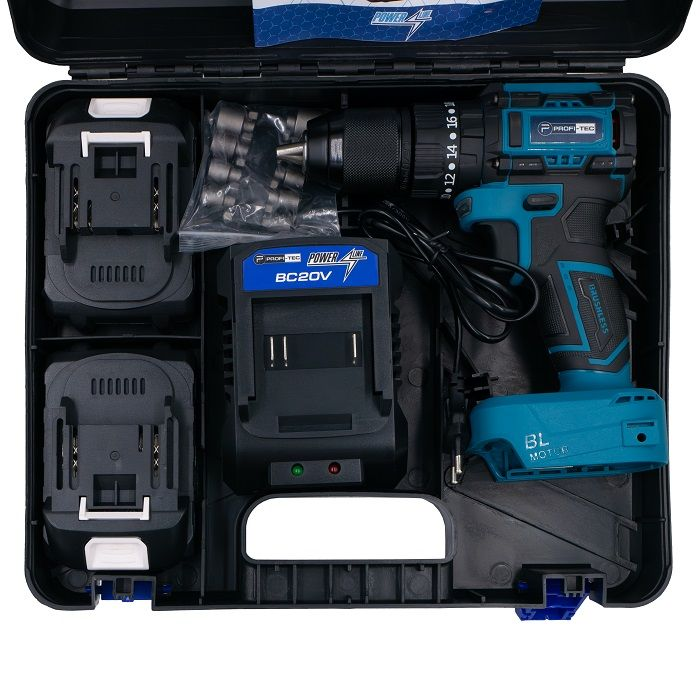 Мощный аккумуляторный шуруповерт PROFI-TEC PCD5220BL POWERLine: с АКБ 2шт-20V 2.0 Ah, 52 Нм, набор головок Киев - изображение 9