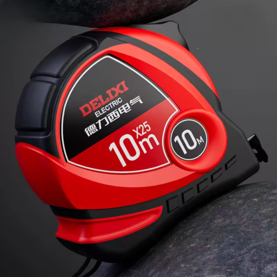 Рулетка будівельна вимірювальна 10м, протиударна подвійна з метричною і дюймовою системою, прогумована, чорно-червона Кам'янець-Подільський