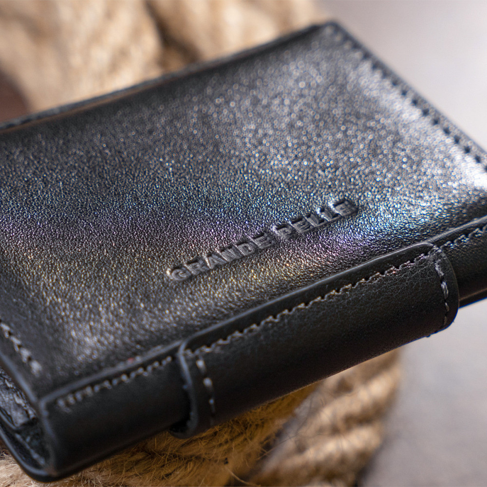 Візитниця для карток глянцева з натуральної шкіри Чорна (GRANDE PELLE) Київ - фото 4