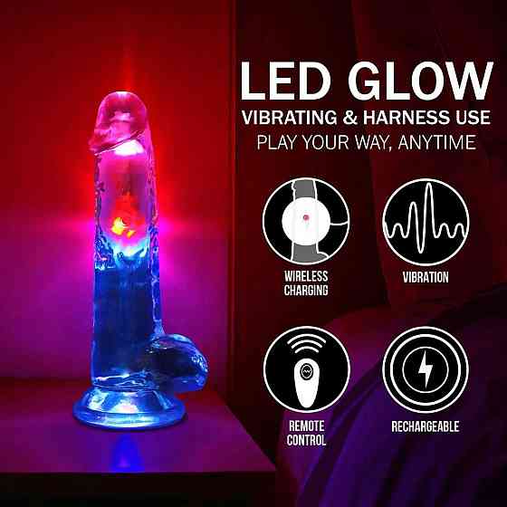 Фаллоимитатор с вибро LED Vibrating Straight Cock with Balls - 20 cm - Transparent Sex Aura Киев