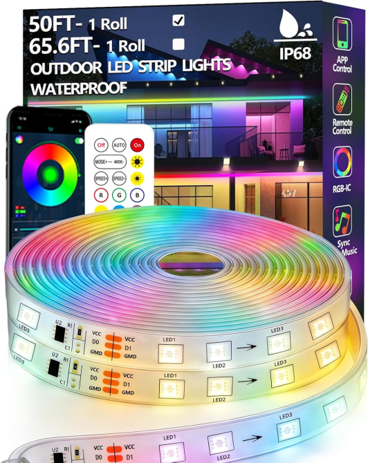 Уличная LED лента RGB+IC 15 м IP68, 24 В, Bluetooth, приложение Magic Lantern, пульт ДУ, синхронизация с музыкой Киев - изображение 2