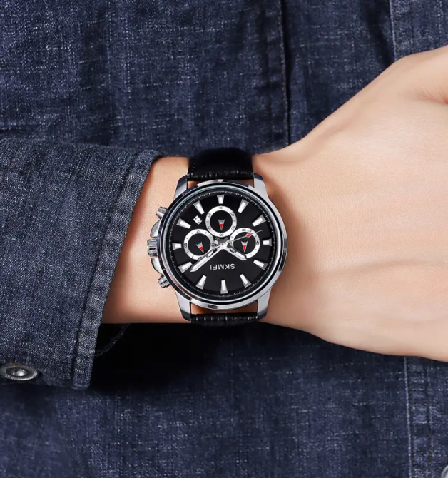 Мужские наручные часы Skmei 2071 с ремешком из эко-кожи (Черный с серебристым) Винница - изображение 4