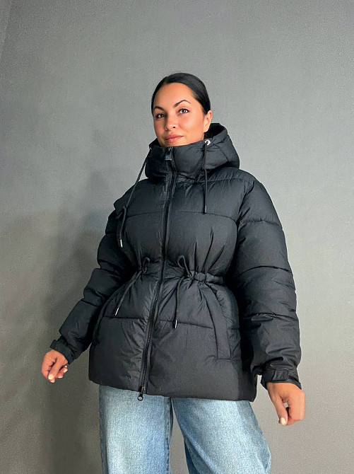 Куртка жіноча A-N 9020-1 подовжена з капюшоном і затяжкою талії чорна, чорний, 46 Київ - фото 4
