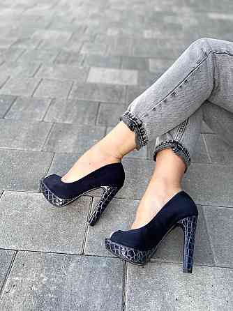 Туфлі жіночі F335 темно-сині еко-замш каблук 11см 36р. (2551) Коломыя