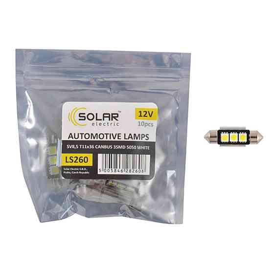 LED автолампа Solar 12V SV8.5 T11x36mm Canbus 5050 3SMD, white 10шт Киев