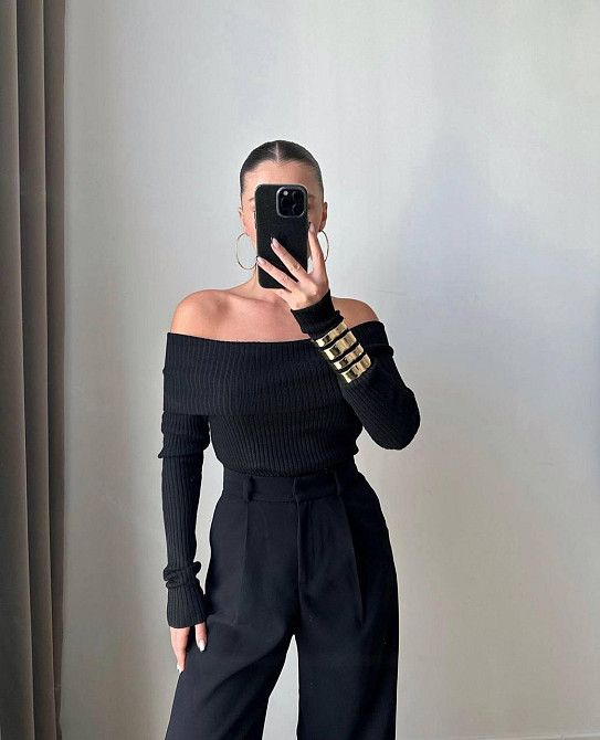 Жіночий романтичний топ зі спущеними плечима турецький  широкий рубчик мустанг Одеса - фото 2