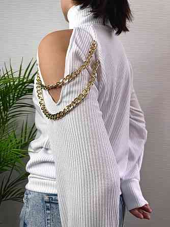 Стильний жіночий під горло светр із ланцюжком щільна ангора рубчик на фліс Білий, 48/50 Одеса