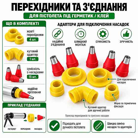 Набор насадок для пистолета для герметика 20 шт., 14 насадок 7–30 мм + 6 переходников, нержавеющая сталь (334628457) Киев