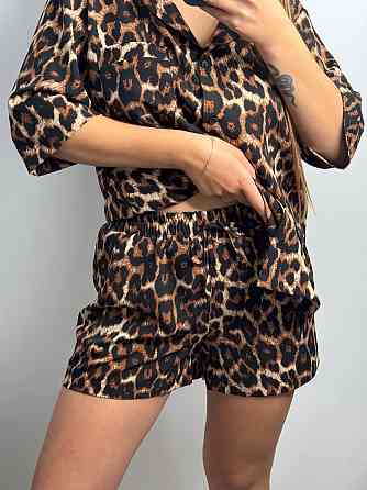 Женский летний костюм из штапель-шёлка в ярком принте Коричневый M-L Харьков