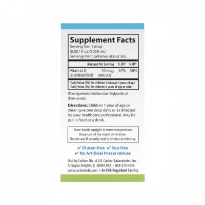 Вітамін Carlson Вітамін D3 для Дітей у Краплях, 400 МО, Kid's Super Daily D3 (CL01260) Вінниця - фото 2