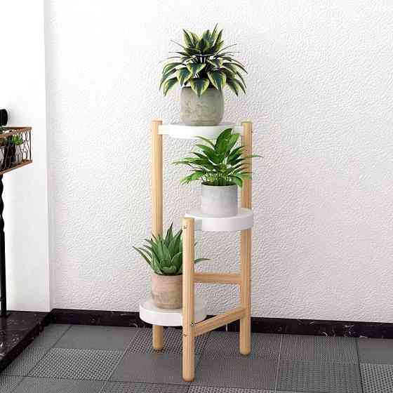 Стеллаж для растений и цветов на 3 полки и горшков с цветами цвет древесной текстуры Каменец-Подольский