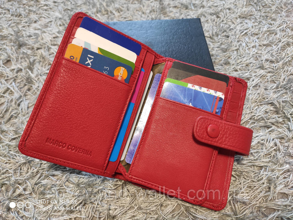 Маленький кожаный кошелёк красного цвета на много карточек Marco Coverna Киев - изображение 2