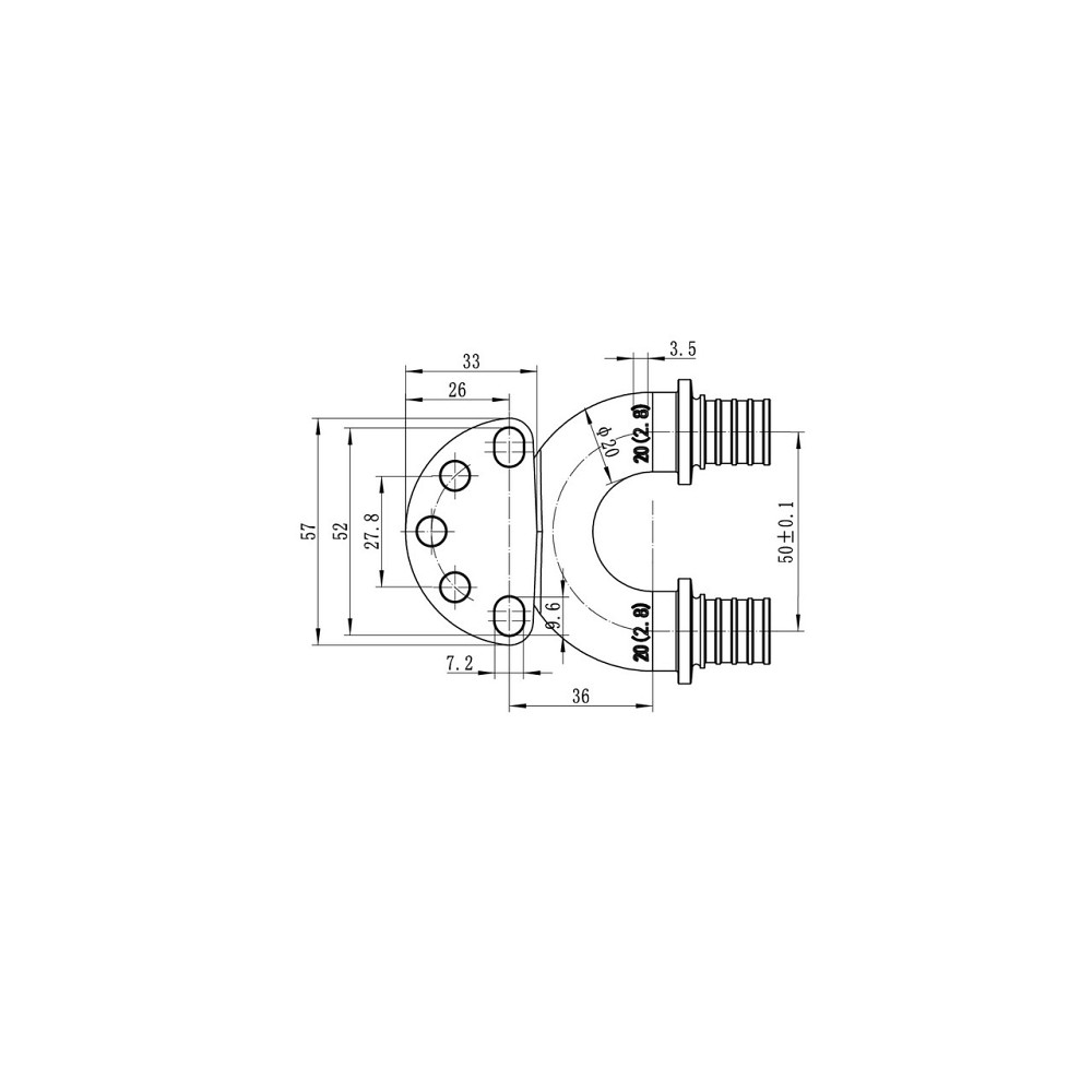 Уголок настен. з сквозным проходом и ВР Koer KA.LW20-06F-20 - 20(2.8mm) x 1/2