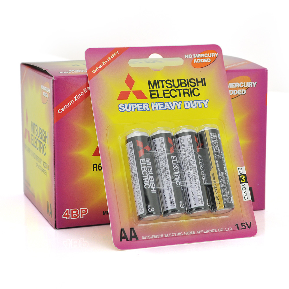 Батарейка Super Heavy Duty MITSUBISHI 1.5V AA/R6PU, 4pcs/card, 48pcs/inner box, 576pcs/ctn (комплект Полтава - изображение 1