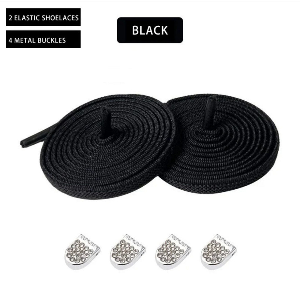 Еластичні шнурки без зав'язок з фіксаторами стрази Чорний Сміла - фото 1