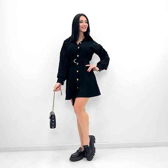 Вельветовое платье с широкими рукавами Margo 46-48, Трехнитка начес, Черный Киев