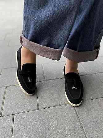 Lemon Лофери жіночі замшеві чорні на плоскій підошві весна-осінь р. 36-41 / Лофери з натурально Коломия