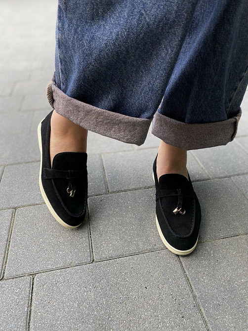 Lemon Лофери жіночі замшеві чорні на плоскій підошві весна-осінь р. 36-41 / Лофери з натурально Коломия - фото 4