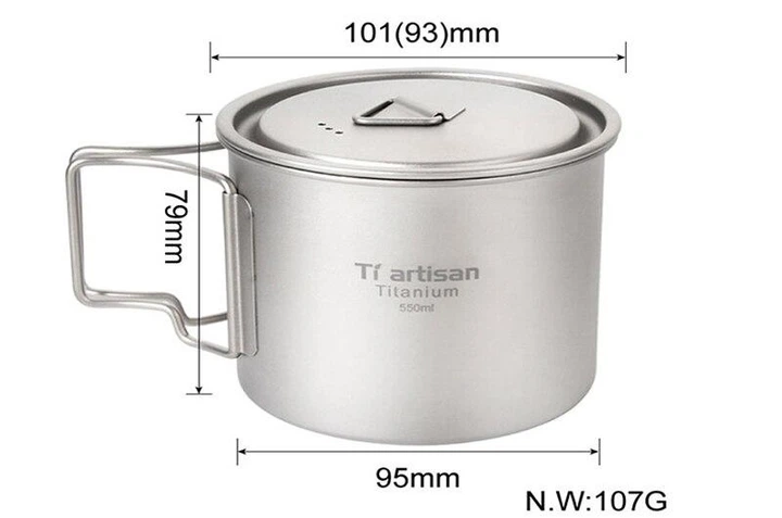 Туристичний титановий кухоль Tiartisan (550 мл) з кришкою Київ - фото 8