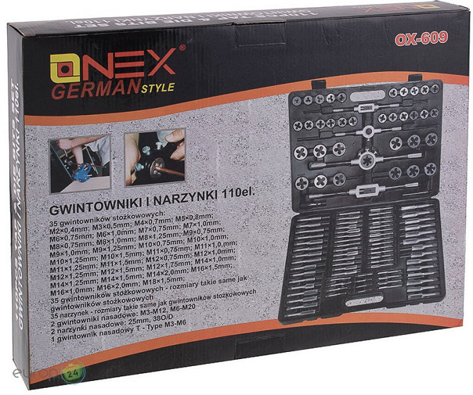 OX-609 Набір Для Нарізання Та Нарізання Різьби 110 Шт Метрична Різьба M2-M18 З Пластиковим Ящиком Одеса - фото 7