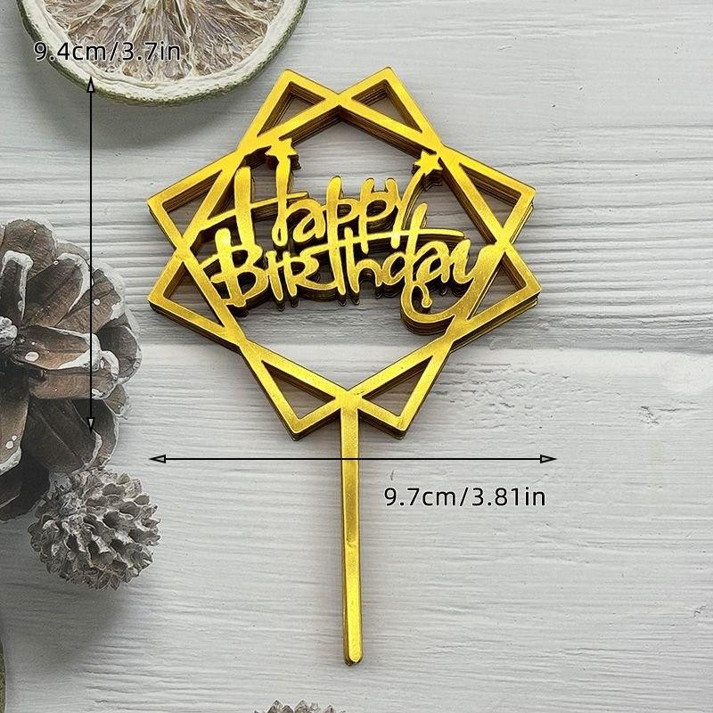 Топер для торта Happy Birthday золотий на День народження Київ - фото 2