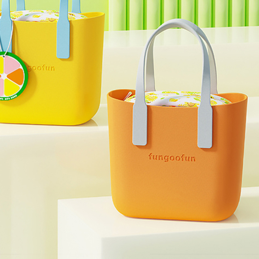 Сумка женская шопер силиконовая на плечо водонепроницаемая сумочка с подкладкой на молнии Fungoofun, оранжевая Каменец-Подольский - изображение 5