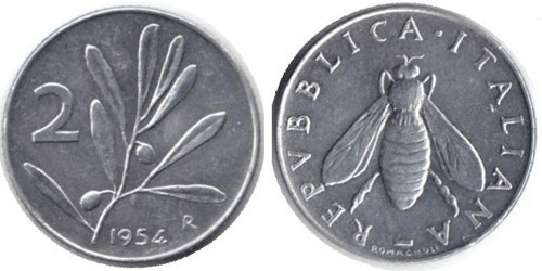 Медоносна бджола. Монета 2 ліри. 1956 рік, Італія..(АМ) Полтава - фото 1