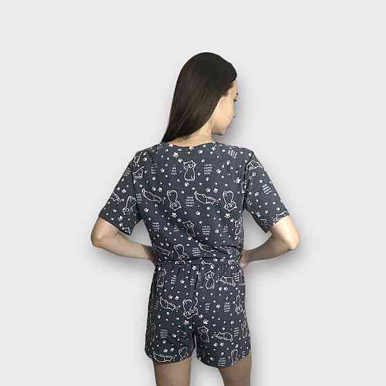 Пижама женская с шортами хлопок Розовый котики Cерая S/M Харьков