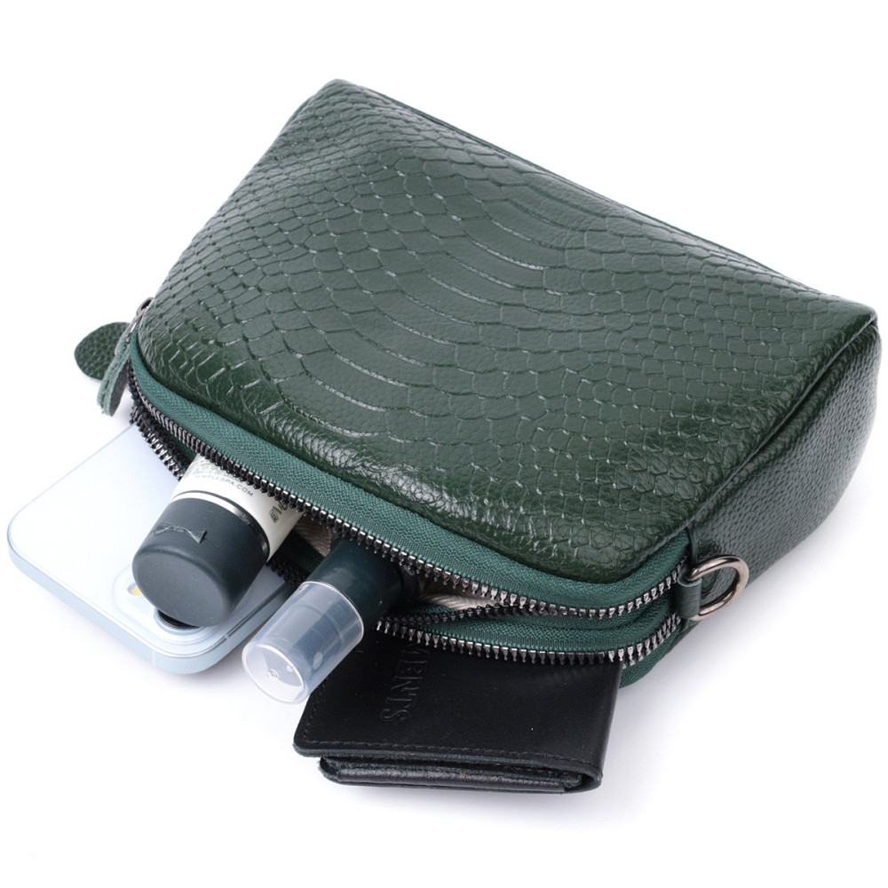 Женская компактная сумка на два отделения из натуральной кожи Vintage 22802 Зеленый Киев - изображение 10