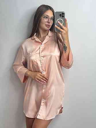 Жіноча нічна сорочка подовжена шовкова L Персиковий Харків