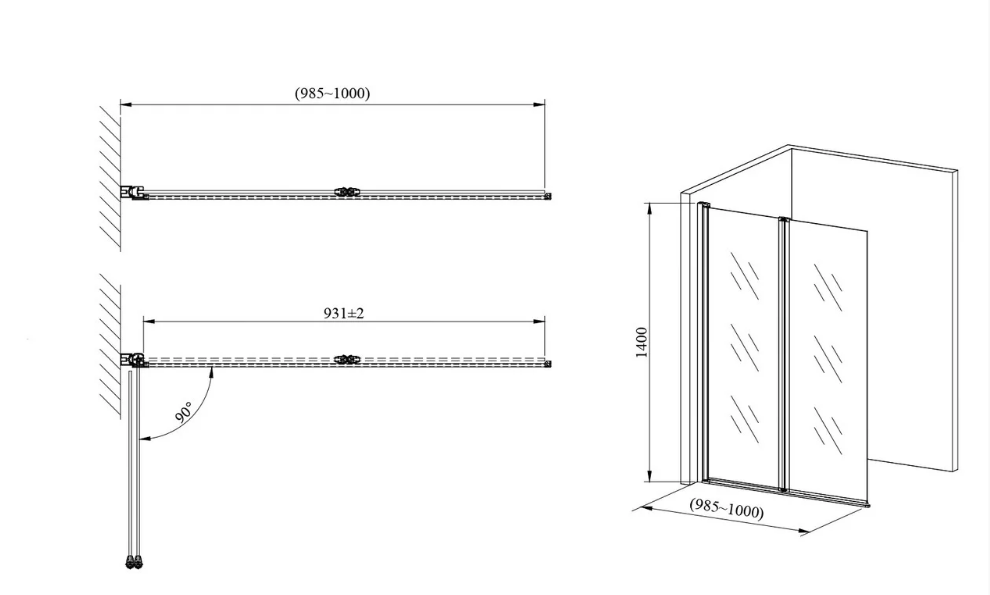 Скляна шторка для ванни AVKO Glass RDY19 60+40x140 см black перегородка для ванної Київ - фото 3