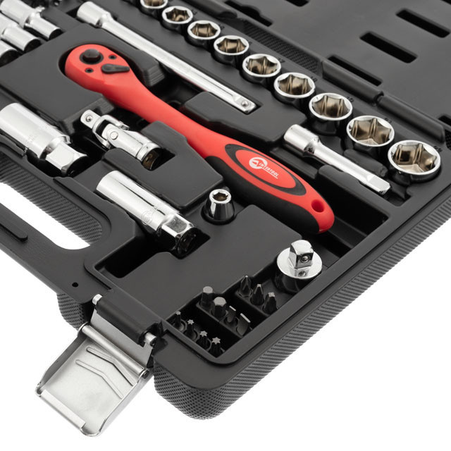 Набір інструментів, проф., 3/8", Cr-V, 39 од., головки: 8-22 мм, біти 11 од., кейс INTERTOOL ET-6039 Київ - фото 6