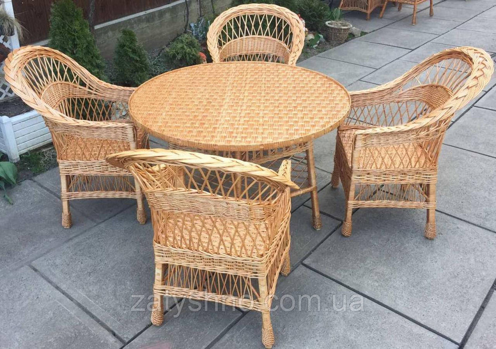 Меблі з лози з великим столом комплект плетених меблів з 4 кріслами| меблі плетені натуральні Київ - фото 3