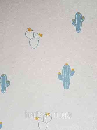 Шпалери флізелінові еко Decoprint 21113 Sweet Dreams дитячі кактуси сині білі на білому фоні 0,53x10,05 м Київ