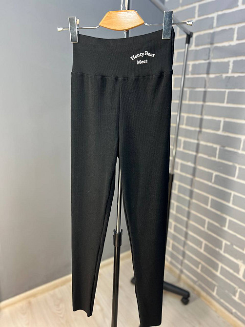 Лосины женские A-N 9608 из хлопка мелкий рубчик широкий пояс с вышивкой, черный, one size Киев - изображение 11