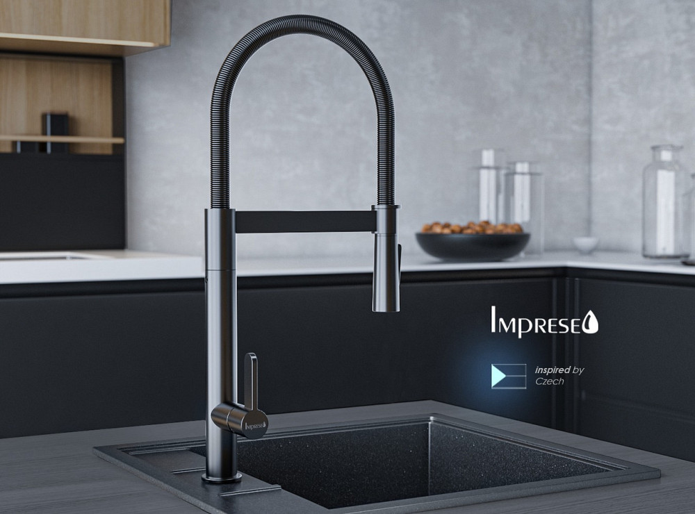 Змішувач для кухні з гнучким виливом IMPRESE PIVOT SS чорний/матовий f034 Київ - фото 2
