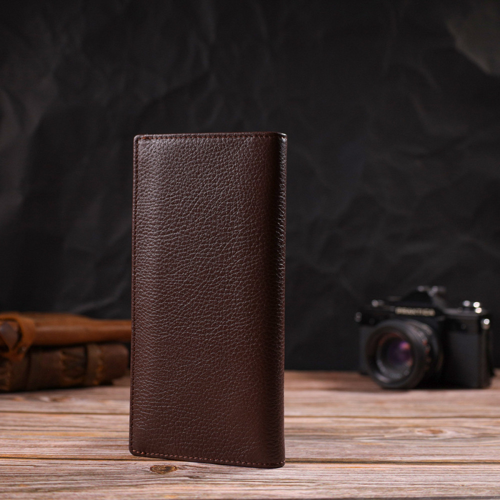 Мужской вертикальный бумажник без застежки из натуральной кожи CANPELLINI 21904 Коричневый Киев - изображение 6