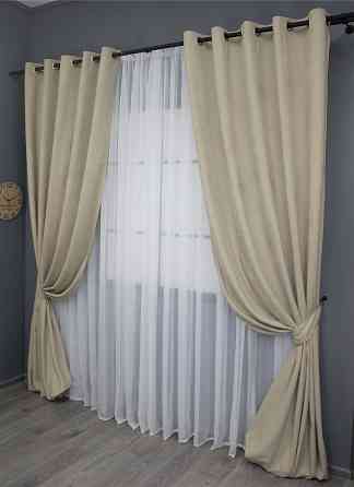 Комплект штор на люверсах VR-Textil Мікровелюр Petek № 1488ш Бежевий 150х270 см 2 шт (37-0168) Київ