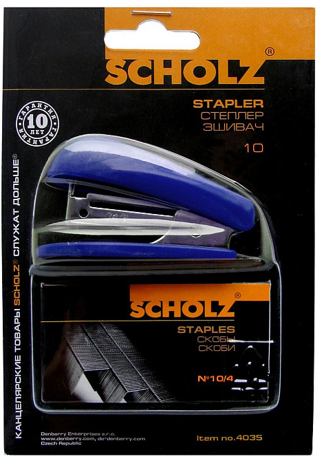 Степлер металевий №10 (8 арк.) "Scholz" 20 мм. міні синій, 4035-06SCH, шт Київ - фото 1