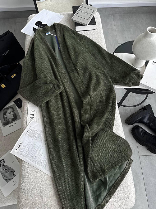 Жіночий затишний оверсайз кардиган із поясом альпака Хакі Одеса - фото 9