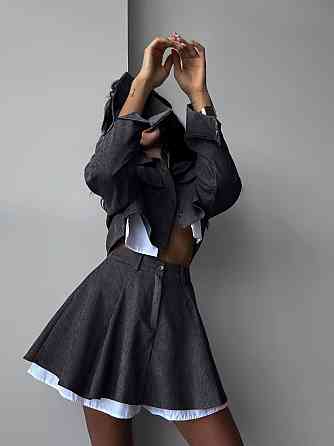 Женский стильный костюм двойка: пиджак и юбка микровельвет Одесса