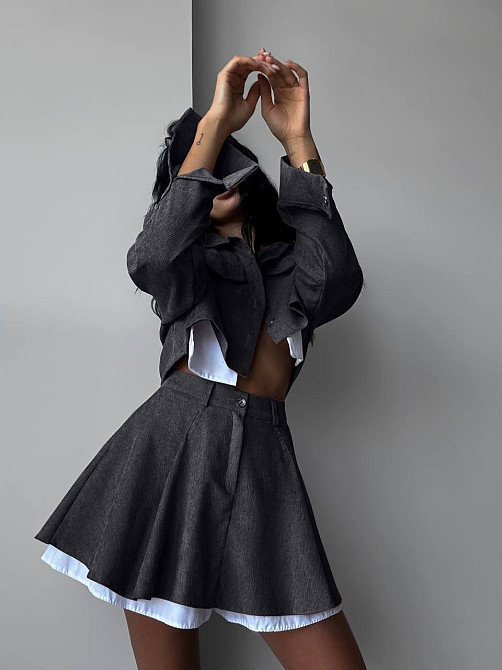 Женский стильный костюм двойка: пиджак и юбка микровельвет Одесса - изображение 4