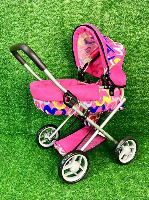 Коляска для ляльки Melogo металева з люлькою-перенескою кошиком Малинова (9369/82100) Чернігів - фото 1